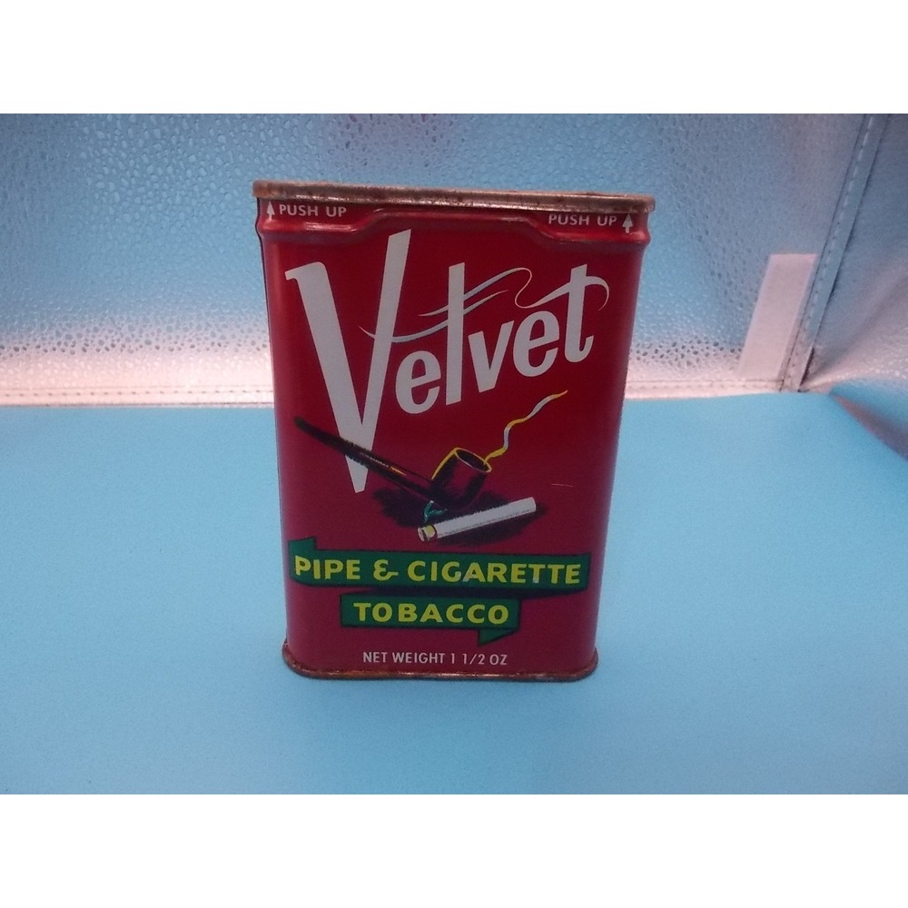 Vintage Velvet Pipe and Cigarette Tobacco Tin Pocket Humidor Red 1.5 oz Empty